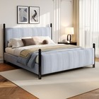 48-inch Striped Rubberwood Upholstered Bed queen