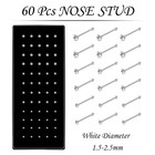 60pcs Nose Rings Studs - Surgical Stainless Steel Hypoallergenic Jewelry