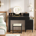 Vanity Dressing Table Jewelry W stool Makeup Set Dreser Desk W mirror   6 Drawer
