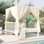  Outdoor Patio Daybed With Soft Thick Cushions  Two Pillows And Curtains  Beige
