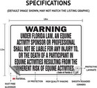 Supplemental Equine Liability Sign Warning Statute Horse Barn Stable Farm Signs