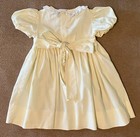 Vintage Smocked 6 Month Baby Dress - Yellow  Roses  Banded Puff Sleeve - Cute 