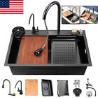 29 5  Flying Rain Stainless Steel Waterfall Kitchen Sink W Pull Out Faucet Black
