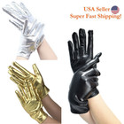 Women s Short Metallic Shinning Gloves Cosplay Halloween Dance Finger Gloves 
