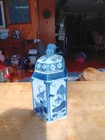 Vtg Blue   White Chinoiserie Porcelain Tea Caddy With Lid  870