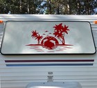 Beach Dolphins Palm Trees Scene Vinyl Decal   Ocean Camper Rv   Die Cut Sticker