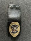 Security Enforcement Officer Gold Badge Metal  w Genuine Leather Magnetic Holder