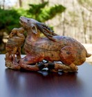 Vintage Chinese Jade Carved Deer And Flamingo Statue - Rare - 11  Long