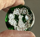 Rare Stunning Peacock Parade Silverwork In  Paperweight Button Gooderham dubois