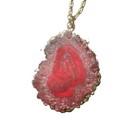 Gold Tone Cable Chain Pendant Necklace  Lobster Clasp  Pink Red Druzy Charm