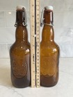 2 Vintage Grolsch Beer  Bottles Amber Brown Glass Porcelain Flip Swing Top