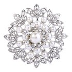 Women s Wedding Corsage Clear Crystal Simulated Pearl Elegant Flower 2_leaf
