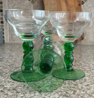 German wine Glasses green Bubble Stem delicate four