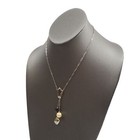 Vintage  925 Silver Quartz Crystal  Black  Cream Bead Fashion Pendant Necklace