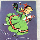 Cute Girl Skating Paper Christmas Greeting Card Muff Gift Vintage 50 s Unused