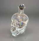 New Iridescent 3d Figural Skull Clear Glass Decanter W black Wood Stopper 26 5oz