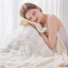 Super Soft Throw Blanket Ivory Premium Silky Flannel Fleece 3d Checkered Lightwe