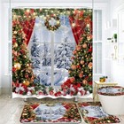 4pcs Christmas Shower Curtain Set Winter Bathroom Set With Shower Curtain And Ru
