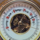 Vintage Wood Barometer Western Germany Ships Wheel Weather Station Rain Fair Dry
