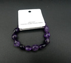Natural Amethyst Stone Beaded Bracelet Purple Crystal Gemstone Stretch Bracelet