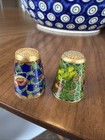 Vintage Chinese Cloisonn   Thimbles - Lot Of 2 - Floral Enamel On Brass