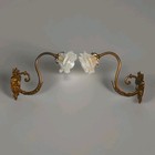 Pair Of Antique French Brass Green Man   North Wind Sconces Frosted Glass Rose