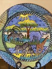 Handmade   Painted Penzo Zimbabwe Safari Elephant Zebra Ceramic Bowl 12    Platter