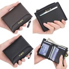 Mens Leather Wallet Bifold Pocket Id Credit Card Holder Clutch Zipper Coin Purse