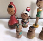 Vintage Japanese Traditional Kokeshi Doll Lot Of 9 Assorted Showa Era Wood Set