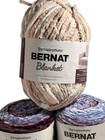 Yarnspirations Bernat Blanket Yarn Salmon Sand  Blackberry Frost  Velvet Stripes
