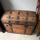 Vintage Barrel-top Trunk Chest Wood   Metal Hinged Lid Lockable Brown black   