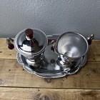 Vintage Chrome Creamer Sugar Bowl Amber Bakelite Handles With Tray