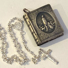 Vintage Mini Bible  rosary Book Locket Pendant  charm Original Rosary Silvertone