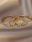 Yellow Gold Flower Rhinestone Hoop Earrings One Size