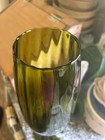 Vintage Empoli Optic Ribbed Art Glass Vase Tall Pedestal Dark Green 15 25  Mcm