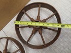  2  Vtg Matching Industrial Cart Steampunk Cast Iron 12  Hit Miss Engine Wheel