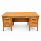 Antique Oak Executive Desk Tiger Oak Wood Pedestal Writing Desk Vintage Office