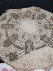 Antique Linen Lace Tablecloth Embroidered Round Needlework Embroidery A229