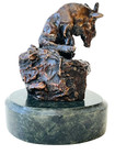 After Charles Russell Bronze Sculpture  seated Mounted Goat  Signed Cmr     25 