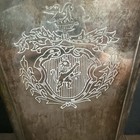 Vtg Dept 56 Silver Plated Pillow Vase Urn 12   h Engraved Lion Crest Fluted Rim