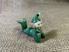 Vtg Mcm Elf Figurine Christmas Pixie Boy Sculpture Green Ceramic Laying Down 