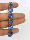 Beautiful Vtg Art Deco  Open Back Bezel Blue Crystal Silver Tone Bracelet