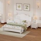 3 Pieces Bedroom Sets  Queen Size Wood Platform Bed And Two Nightstands  White