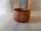 Vintage Hand Woven Wicker Small Round Basket Criss Cross Pattern Art Deco
