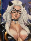 Sexy Black Cat  8x12 a4  Original Comic Art Painting Pinup By Sheludchenko
