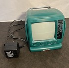Vtg Portable 5 5  Green B w Crt Tv   Am fm Radio Kb Toys W power Cord   Manual