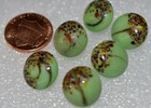 Vintage 6 Light Green Glass Buttons 14 5mm     Painted Floral Design   Round 