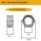 70pcs M6-1 0mm Hex Nuts  Stainless Steel 304  Din 934 Metric Coarse Thread 10   