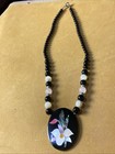 Lee Sands Abalone Mop Inlay Necklace Mop Rose Quartz Faux Black Onyx Beads