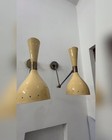 Pair Mid Century Modern Italian Brass Wall Sconces Stilnovo Style Vintage Lights